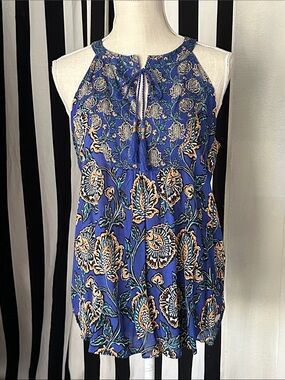 Rose & Olive Blue Floral Halter Camisole with Tassel